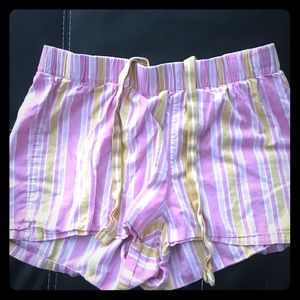 Pink and yellow striped pajama shorts